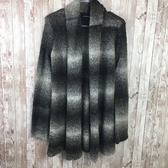 Express Sweaters - Express Gray Gradient Pattern Open Cardigan